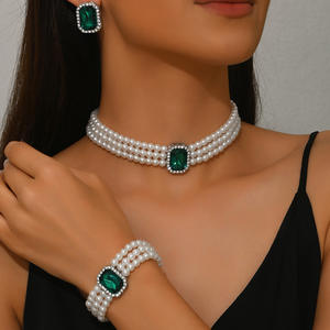 2025 Wholesale High Quality Crystal Embellished Choker Necklace Bracelet Earrings <b>Pearl</b> <b>Jewelry</b> <b>Set</b> for Formal Special Events - Product Image 3