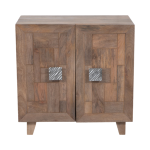Mobiletto a 2 Ante in Legno di Mango con Dettagli in Metallo, Armadietto Contenitore per Cucina e Ufficio - Product Image 1