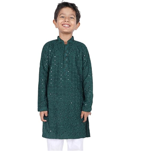 Ensemble Kurta ethnique indien pour garçons avec broderie à sequins, en rayonne légère, tenue traditionnelle festive - Product Image 4