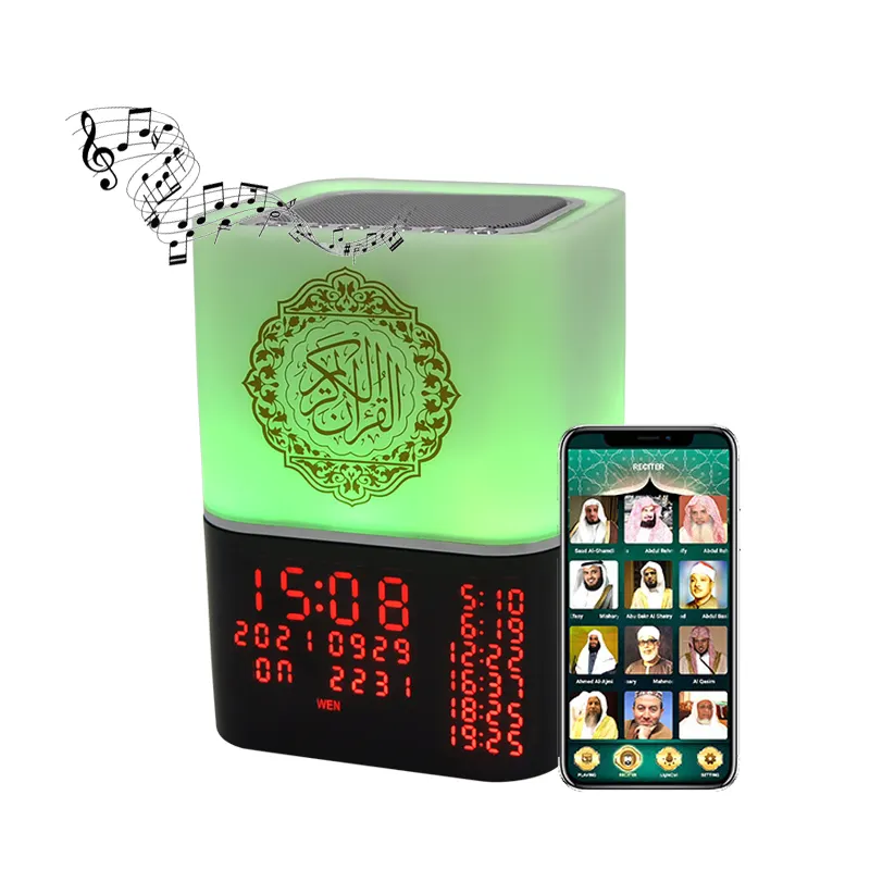 Hồi giáo hồi giáo xách tay LED cảm ứng đèn Cube cảm ứng chữ số AL quran loa với từ xa surah Mp3 Miễn Phí azan đồng hồ