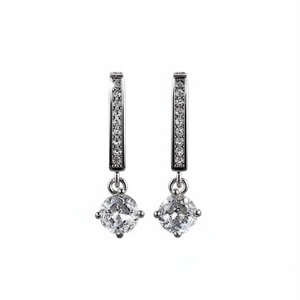 Orecchini Pendenti Classici da Donna Placcati in Rodio con Zirconi Taglio Brillante Rotondo, Montatura a Canale in Lega, Gioielli alla Moda per Feste - Product Image 1