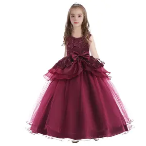 파티 드레스 패션 민소매 자수 꽃 활 공식 생일 저녁 결혼식 어린이 소녀 12 세 OEM