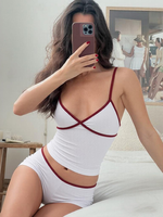 Ensemble décontracté slim pour femme : débardeur sans manches col en V patchwork et short color block