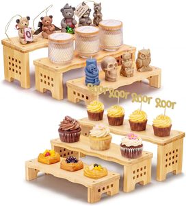 Lot de 6 supports à cupcakes en <span class=keywords><strong>bambou</strong></span> et présentoirs à étages pour événements commerciaux, supports rustiques pour buffet de desserts et repas festifs - Product Image 1