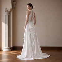 Robe de mariée dos nu ornée de perles, corsage en dentelle, satin drapé, fente haute, grande taille, sur mesure, vente en gros, directement de l'usine