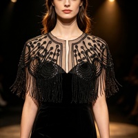 Ensemble de châles brodés de paillettes et de pompons, style vintage, de luxe, écologique, pour robes de mariée, avec décolleté avant et arrière