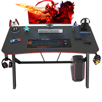 Escritorio Ergonómico para Juegos, Estación de Trabajo para PC Gamer, con Portavasos, Gancho para Auriculares, Pantalla LED, Superficie de Fibra de Carbono