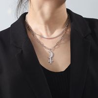 Collier Wiccan Myshape Lilith Croix de lune croissante, symbole astrologique, pendentif, double couche, bijoux en acier inoxydable