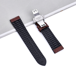 JUELONG Braun-Schwarzes Hybrid-Uhrenarmband Wasserdicht 18 19 20 21 22 24 mm Schmetterlingsverschluss Gummi-Leder Uhrenarmbänder - Product Image 4