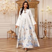 Robe islamique modeste à imprimé floral multicolore tendance 2025, robe ample élégante pour femmes avec fermoir orné