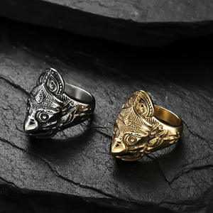 Cincin baja tahan karat Redhawk Buddha Hawk, cincin mode kepribadian Retro wajah elang baja Titanium Garrow Hindu - Product Image 4