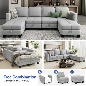 L-hình dạng vải hiện đại Modular sofa đa chỗ ngồi với lưu trữ di động bìa cho phòng khách sạn căn hộ trường học bệnh viện