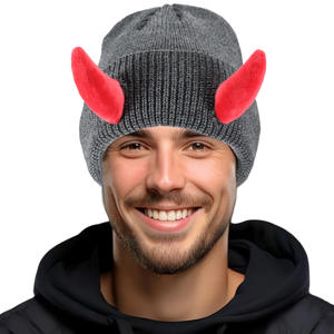Gorro de Punto Novedoso con Cuernos de Demonio, Gorro Cálido de Invierno con Cuernos de Diablo para Adultos - Product Image 1