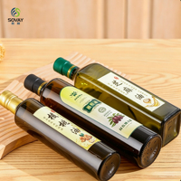 Conteneur en verre de qualité alimentaire, style antique, 250ml, 500ml, 750ml, 1000ml, vert et marron, pour huile d'olive, vente en gros