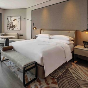 Custom 3 Star Hotel Project Bedroom Furniture Wood Base King Bed <b>Sets</b> With Upholstered Headboard Ottoman <b>Side</b> <b>Table</b> & Nightstand - Product Image 6