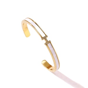 Bracciale a Polsino Aperto con Lettera H in Cristallo, Placcato Oro e Argento, in Acciaio Inossidabile, Gioielli di Moda per Donna - Product Image 5