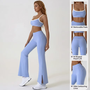 Conjunto de Pantalones de Yoga de Cintura Alta con Micro-Campana, 2 Piezas, para Mujer, Spandex/Nylon, Suaves como la Mantequilla, Transpirables, Control de Abdomen, Corte <span class=keywords><strong>Bootcut</strong></span> - Product Image 2