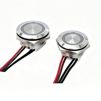 Interrupteur métallique ultra-court haute durabilité 12 volts momentané 1NO LED IP65 compact pour équipement électronique industriel