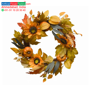 Couronne décorative artificielle mini citrouille et tournesol pour la récolte d'automne, anneau floral à suspendre à la porte pour la décoration intérieure - Product Image 5