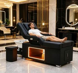 Black leather massage <b>bed</b>, Thai-style beauty head spa shampoo <b>bed</b> and chair, suitable for salons - Product Image 2