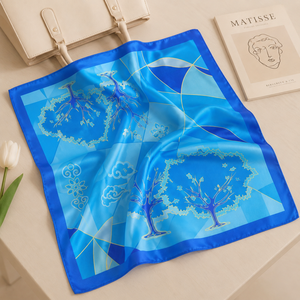 Pañuelo Cuadrado de Satén de Seda Estampado Personalizado 60x60cm con Diseño de Árbol Azul, Pañuelo para el Cuello, Diadema, Accesorio para Bolsos - Product Image 1