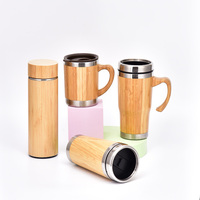 Botol Air Termos Vakum Bambu Berkualitas Tinggi dengan Pegangan, Mug Bambu Portabel