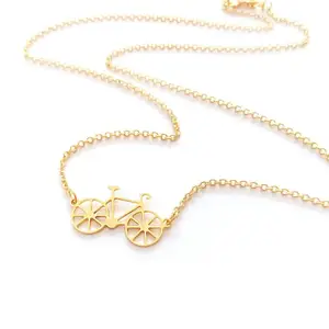 Wholesale New Products Tiny Bicycle Pendant Sport Necklace Charm 18k Gold Plated Jewelry Stainless Steel Cycling Necklace