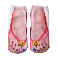 Mode femmes filles chaussettes imprimées 3D drôles tongs Design chaussettes sandales nouveauté