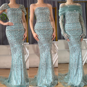 Serene Hill <span class=keywords><strong>Blue</strong></span> Mermaid Perlé Robes de soirée de mariage Robes avec manches détachables incluses LA72714 - Product Image 4