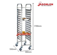 Équipement de boulangerie, chariot à plateaux alimentaires en acier inoxydable à 15 étages, 15 niveaux, 1/1 GN, roulettes robustes à 4 roues