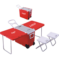 Glacière isolée à la glace avec poignée Table et roues Chaise Table Camping Coffre Glacière Multifonctionnel Portable Extérieur Nourriture