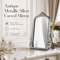 Miroir mural vintage en argent, miroir de table suspendu avec cadre en verre et en bois, décoration rétro pour la maison, accent décoratif pour le salon et la chambre