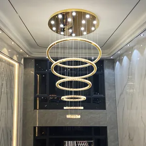 드롭 배송 장식 샹들리에 로프트 빌라 듀플렉스 호텔 디자인 북유럽 라이트 멀티 반지 현대 샹들리에 크리스탈