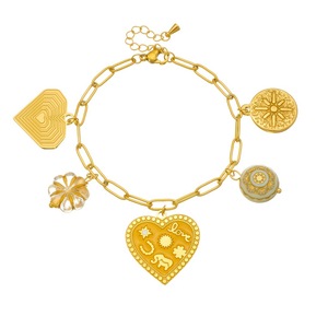 European American Style Heart Charm Bracelet Gold Plated Zinc Alloy Women's Jewelry Gift Accessory - Product Image 5