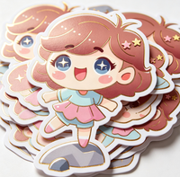 Autocollants personnalisés en vinyle doré, imperméables, découpés, écologiques, motif chat fille Kawaii, pour bouteille d'eau