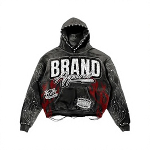 Sweat à capuche zippé surdimensionné personnalisé pour homme 2026, effet délavé, avec patch en strass, style streetwear vintage, en molleton, sweat à capuche graphique personnalisé - Product Image 4
