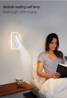 Lampe murale LED USB moderne avec lumière à intensité variable, corps en aluminium noir/blanc pour chambre à coucher, bureau, salon et lecture au chevet d'hôtel