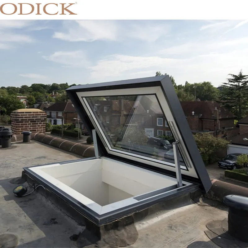 ODICK Tragaluz Doble Vidriado Cielo Luz Techo Vidrio Ventanas Diseño Aluminio Superior Abierto Aluminio Original Diseño Gráfico Horizontal