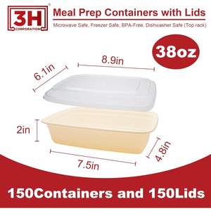 กล่องเตรียมอาหารแบบใช้ซ้ำได้ [150 ชิ้น, 38 ออนซ์] กล่องใส่อาหารแบบพกพาพร้อมฝาปิด - ปลอดสาร BPA, ใช้กับไมโครเวฟ/เครื่องล้างจาน/ช่องแช่แข็งได้ - Product Image 4