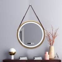 Miroir de salle de bain intelligent circulaire de luxe léger en verre, avec éclairage LED trois couleurs, anti-buée, anti-explosion, à fixation murale