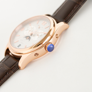 Montre automatique de luxe pour homme en or rose 39 mm, cadran <span class=keywords><strong>crème</strong></span>, affichage de la réserve de marche, calendrier annuel, phase de lune, bracelet en <span class=keywords><strong>cuir</strong></span> - Product Image 5