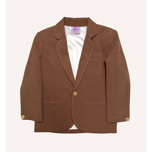 Blazer texturé marron pour garçons, veste élégante pour occasions spéciales, tissu de qualité supérieure et coupe confortable pour enfants - Product Image 1