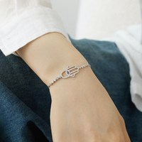 Dylam Non Ternir Nouvelle Arrivée S925 Ruban Creux Hamsa Main Bracelet Cubique Zircon Diamant Tennis Charmes Bracelets Femmes Bijoux