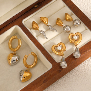 Heart <b>Shape</b> Stainless Steel Stud Earrings 18k Gold Silver Color <b>Block</b> Party Fashion Jewelry TE60254 G - Product Image 2