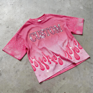 Camiseta Personalizada para Hombre, Estilo Retro, Corte Holgado, Cuello Redondo, Verano, Efecto Desgastado por el Sol, con Brillo y Pedrería, Manga Corta - Product Image 2