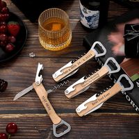 Regalo Personalizado para el Día del Padre, Abridor de Botellas Plegable, Sacacorchos, Kit de Herramientas Multiusos, Regalos Prácticos para Él, Llavero de Madera Grabado