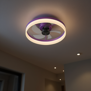 Ventilateur de plafond LED moderne violet en ABS encastré, à intensité variable, moteur DC, 3 pales, télécommande, éclairage de salon - Product Image 2