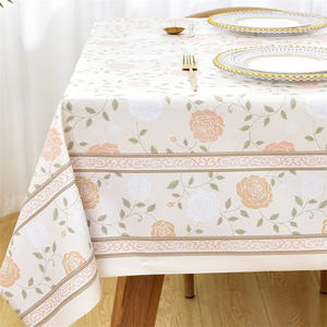 Manteles de vinilo para mesas rectangulares, mantel impermeable con flores rosas, mantel resistente para <span class=keywords><strong>cocina</strong></span> al aire libre - Product Image 1