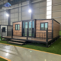 Casa Prefabricada Moderna de 20 pies con Techo Plano, Expandible, de Doble Ala, con Balcón, Lujosa, Plegable, Modular, Contenedor de Acero, Lista para Usar como Almacén