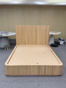 Midcentury Modern Lift-up Storage <b>Bed</b> Featuring Curved Solid Oak Panel Rippled Texture Hydraulic Support Struts <b>Space</b>-<b>Saving</b> - Product Image 2